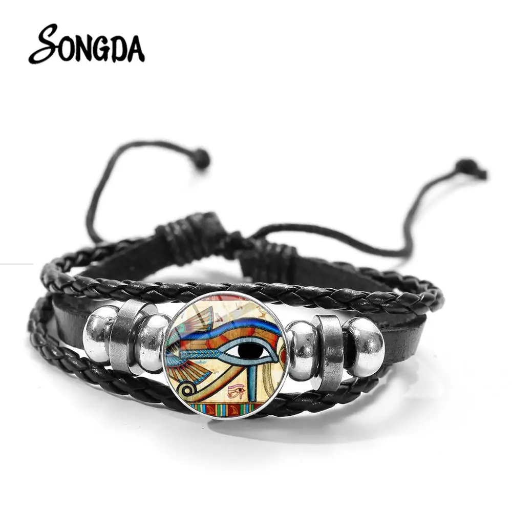 Vintage The Eye Of Horus Bracelet Ancient Egyptian Amulet Symbol Glass Gem Adjustable Leather Bracelets Bangle for Unisex | Украшения и