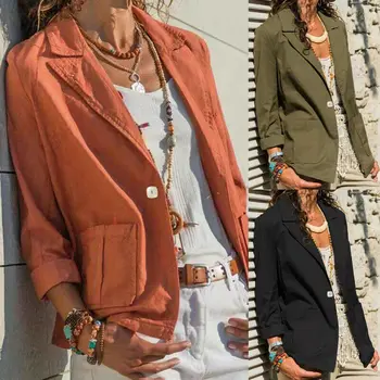 

3 Colors Plus Size Women Slim Casual Blazer Jacket Top Outwear Career Long Sleeve Pockets Coat