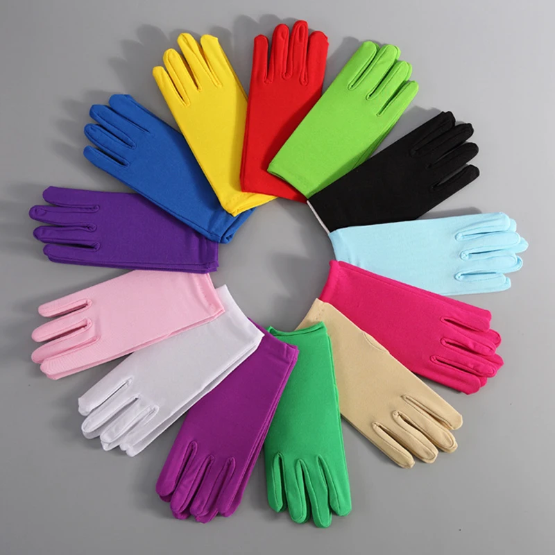 Milk Silk Evening Party Women Spandex Gloves Pure Color Mittens Formal