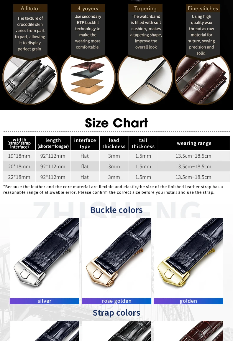 Genuine Leather Watch Band High Quality Crocodile pattern Replacement Butterfly buckle Watch Straps 19 20 22 mm Watchband
