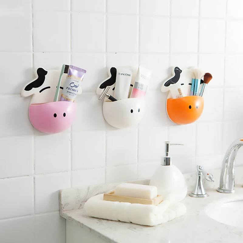 

1PCS Cute Cartoon Cows Toothbrush Wall Mount Holder for family Decoration Bathroom Organizer baño Accesorios herramientas
