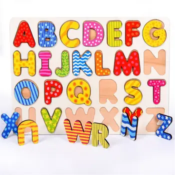 

Montessori Letter Number Wooden Puzzle Hand Grab Board Set Baby Math Toys Color Cognition Figure Educational Newborn Gift Y4QA