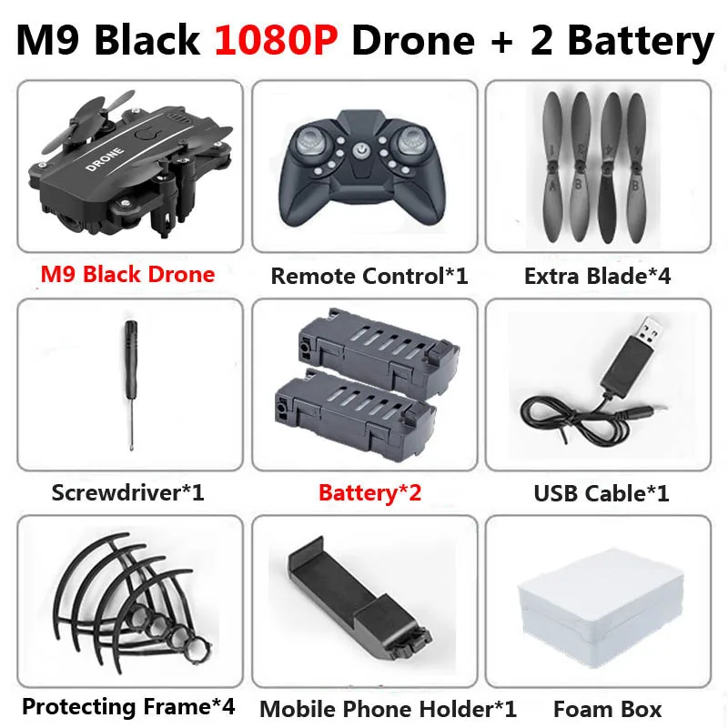 M9 мини складной Дрон с 4K HD камерой Wi-Fi FPV высота холдинг Следуйте за мной один ключ возврат RC вертолет Квадрокоптер детские игрушки - Цвет: Black 1080P 2B