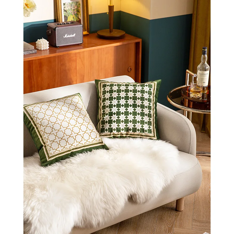 

2022 простой чехол в ретро стиле, декоративная подушка, чехол, роскошный современный зеленый диван в европейском стиле с геометрическим рисунком, постельное белье