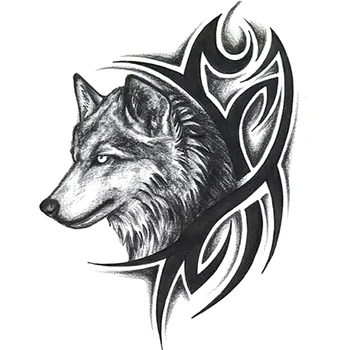 

1PC Wolf King Wolf Head Domineering Flower Arm Temporary Tattoo Sticker Long Lasting Waterproof Fake Tattoo Sticker