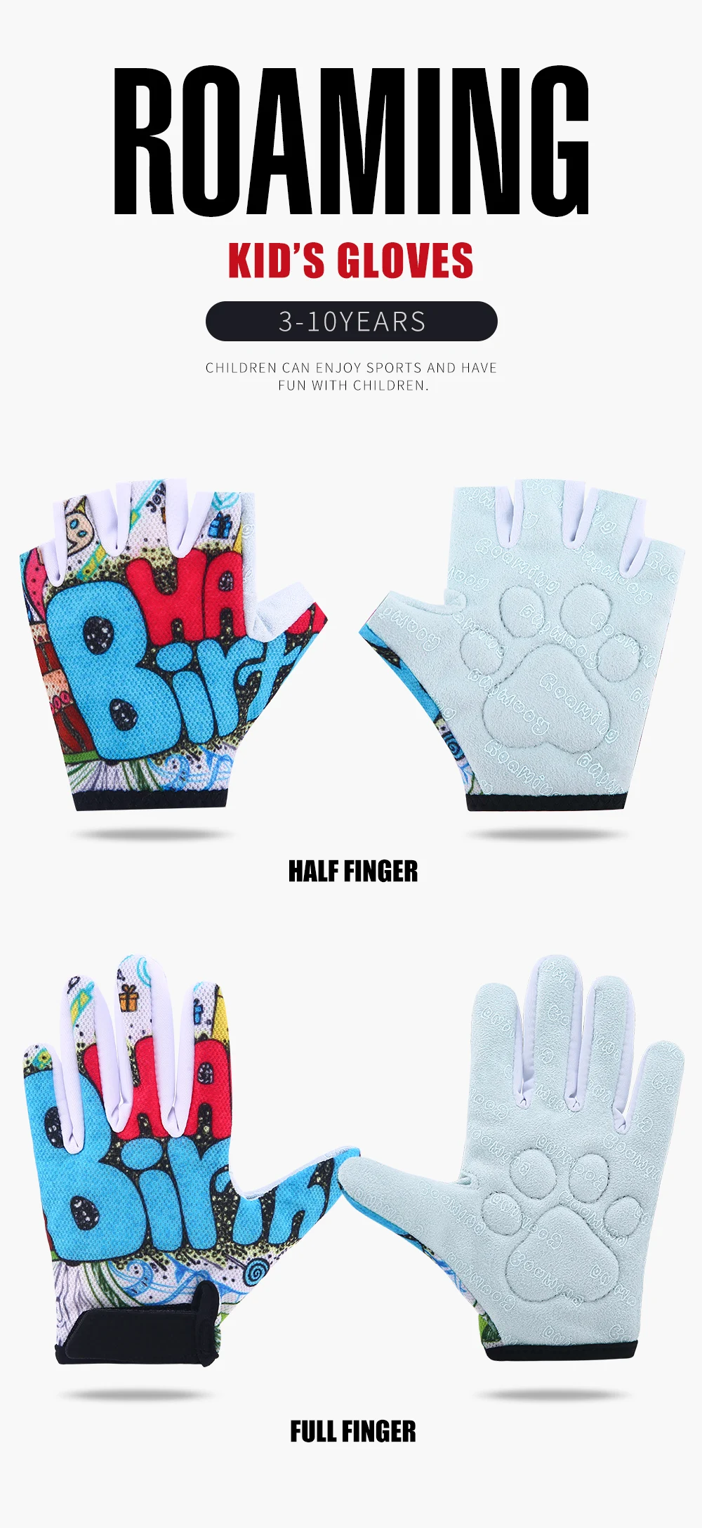 Boys Girls Full Half Finger Bike Gloves for Age 3-10 Kids Outdoor Sports Gloves Great for Cycling,Riding,Climbing,Scooter