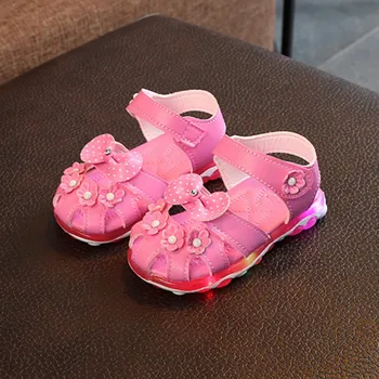 

Kids Girls Shoes Children PU Flower Shoes For Girl Non-slip LED Lighting Kids Girl Sandals Summer Baby Girls Shoes A005