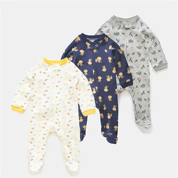 

100% Cotton Baby Footie Pajamas with Print Zipper Front Baby Sleep and Play 3 Pack 0-12 Months