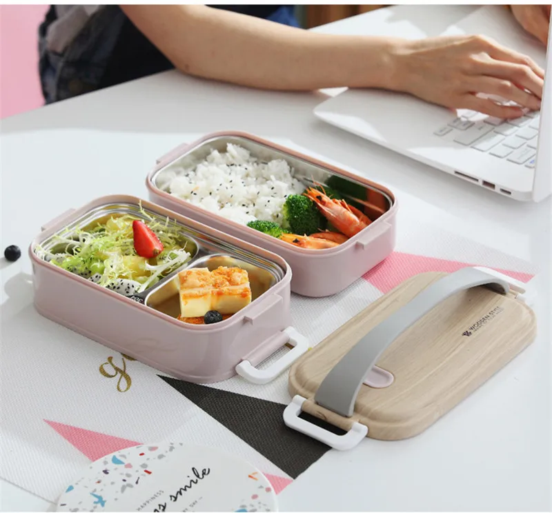 2 слоя коробки для ланча для детей японский 304 из нержавеющей стали Bento box герметичный детский Bento Ланч-бокс контейнер для еды, судок