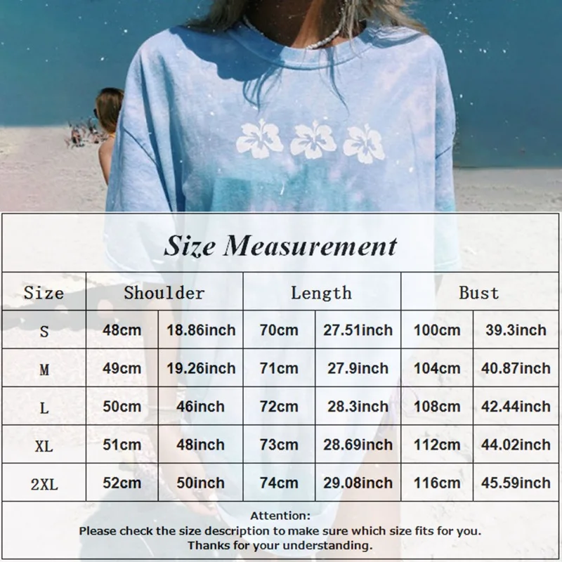 Blue Color Tie Dye Flowers Print Women T shirt O-neck Short Sleeve Loose Tshirts Casual Summer Harajuku Vintage Tops