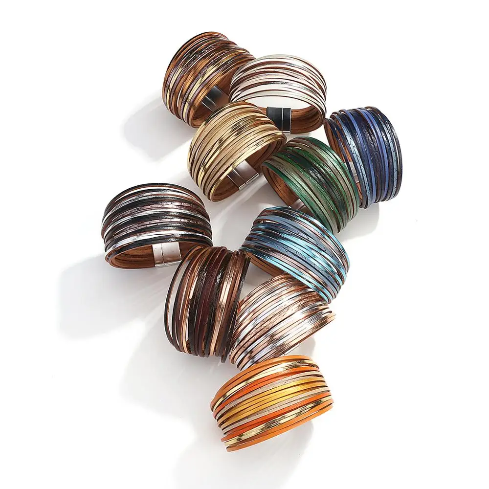 Boho Thin Strip Multilayer Leather Bracelets for Women Men Fashion Multicolor Shred Wrap Bracelet Simple Unisex Jewelry Leather Bracelet