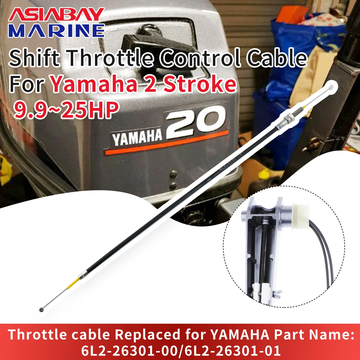 Shift Throttle Control Cable Yamaha Outboard 9.9 15 18 20 25hp Marine