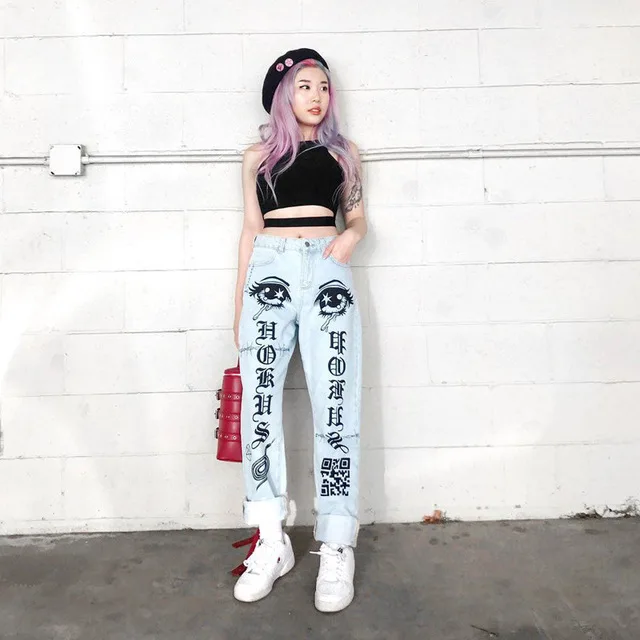 

Fashion Women Harajuku Pants Summer Printed Jeans Women's Street Straight Pants Winter Pants Women Clothes New Hot Sale Pant