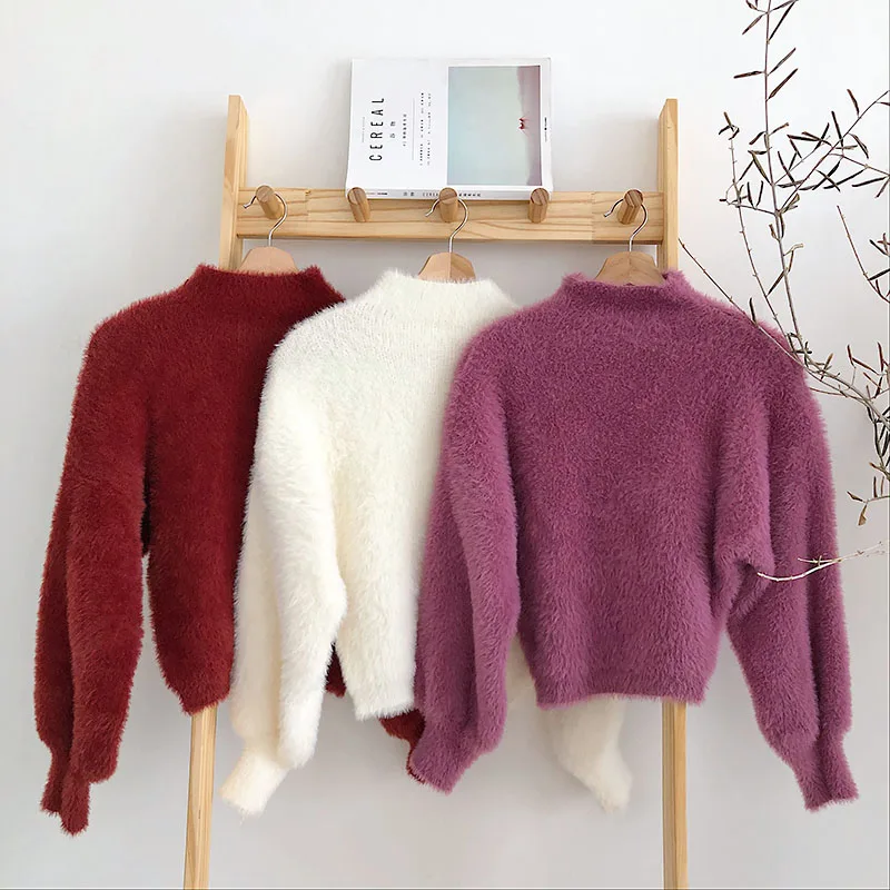 Neploe шикарный пуловер с воротником под горло, имитация водного бархата, свитер, прочный фонарь, длинный рукав, теплая женская зимняя одежда 48082