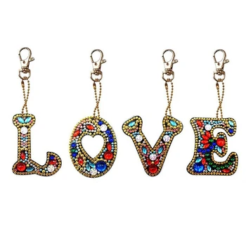 

4 Set Diy Letters Diamond Painting Keychain Kits Full Drill Diamond Embroidery Girl Bag Jewelry Handmade Gift