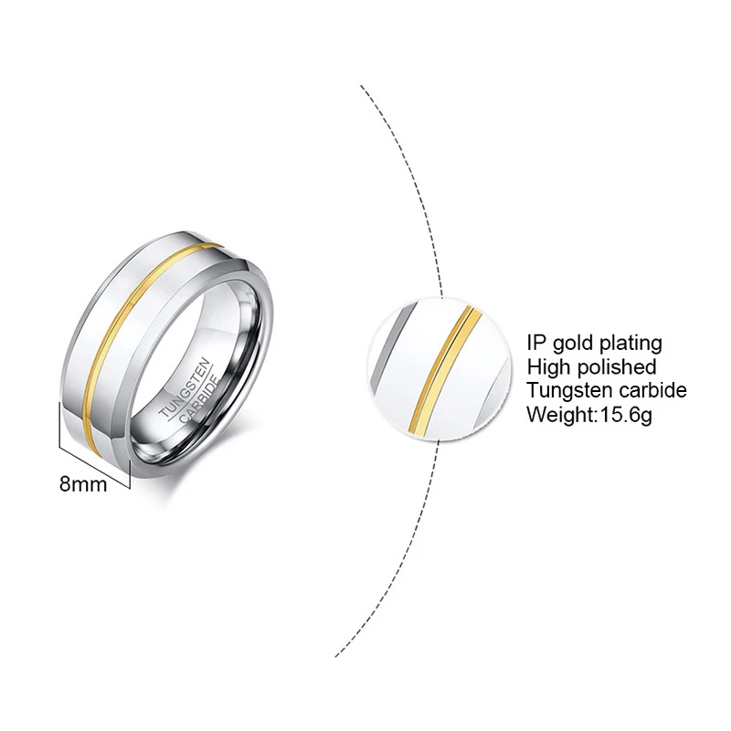 Мужское кольцо из карбида вольфрама двухцветное обручальное для мужа|Кольца
