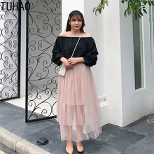 TUHAO, женские юбки, летняя юбка принцессы размера плюс, 3XL, 2XL, Женская фатиновая юбка в сеточку, модная уличная юбка, длинные юбки-пачки Kawaii
