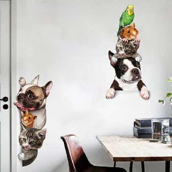 

Cartoon Pet Parrot Cat French Bulldog Sticker Cartoon Fridge Magnet Stickers Kindergarten Baby Room Decoration Door Decals