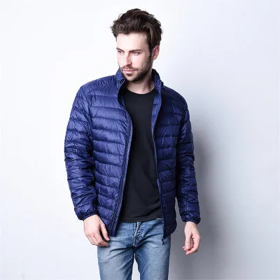 navy Stand collar Nice New Arrive White Duck Down Jacket Men Autumn Winter Warm Coat Men Light Thin Duck Down Jacket Coats Ultra Down - Цвет: navy Stand collar