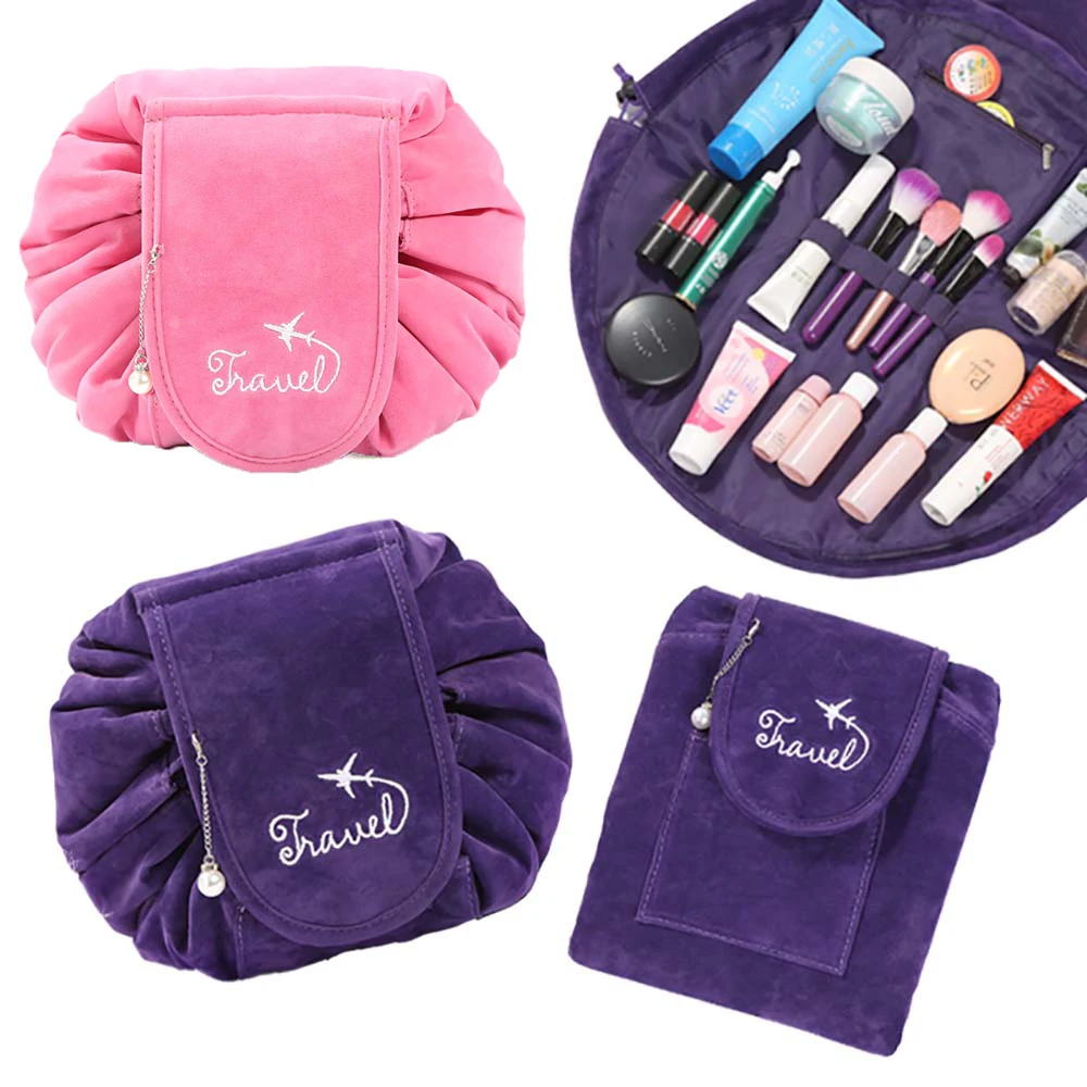 

Drawstring Cosmetic Bag Corduroy Make Up Bag Korean Style Fashion Travel Storage Washable Foldable Pouch Toiletry Beauty Kit Box
