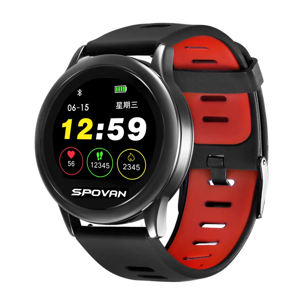 Black red Spovan Men Women Smart Watch Android ios ip68 Waterproof Fitness Sports Digital Watch Connected Phone PK Amazfit Pace 1 Bracelet - Цвет: Black red