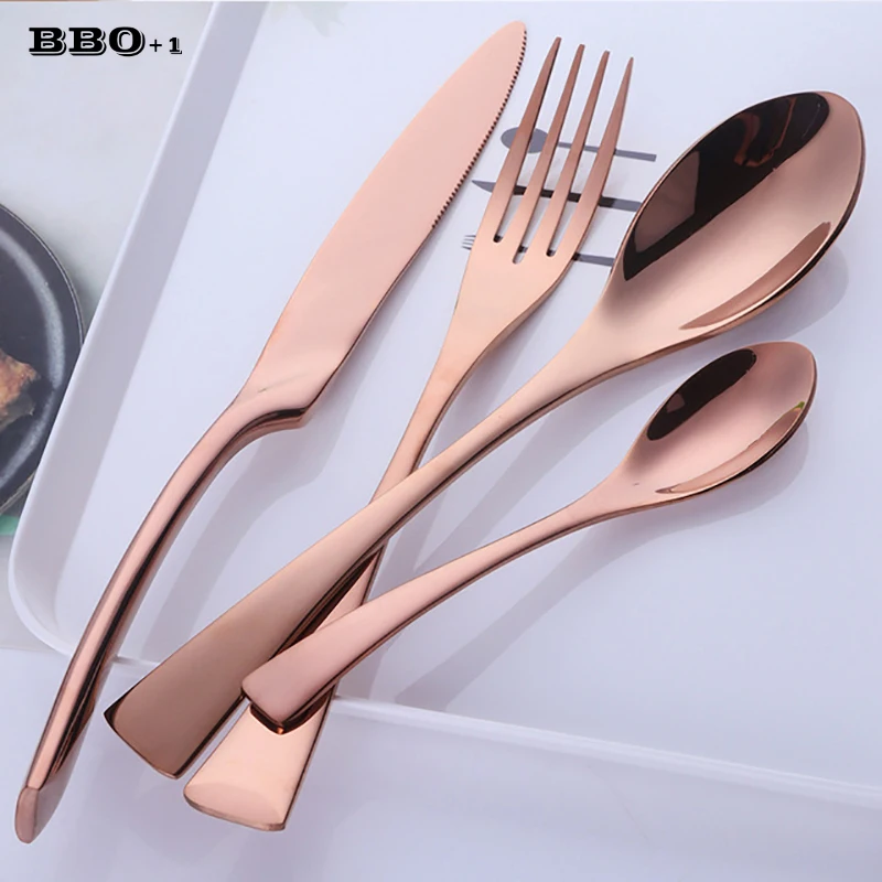 

4pcs/set Stainless Steel Rose Gold Cutlery Set Restaurant Dinnerware Tableware Kitchen Silverware Sets Dinner Knife Fork Spoon