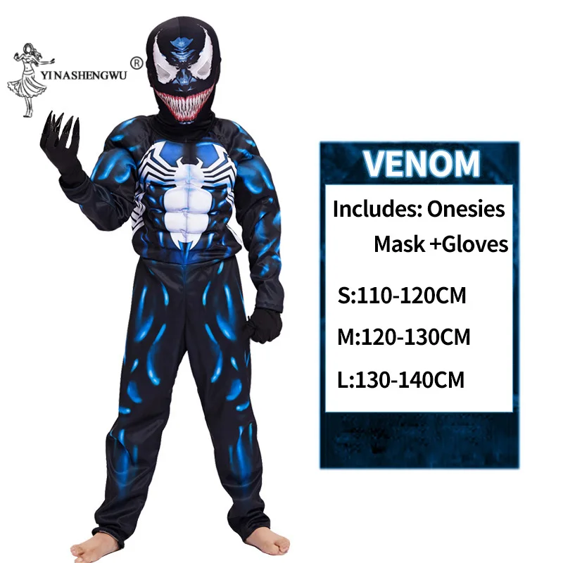 child size Костюм Venom Косплей Веном фильм Веном Человек-паук косплей супергерой комбинезон Хэллоуин костюм детский костюм на Хэллоуин - Цвет: child size