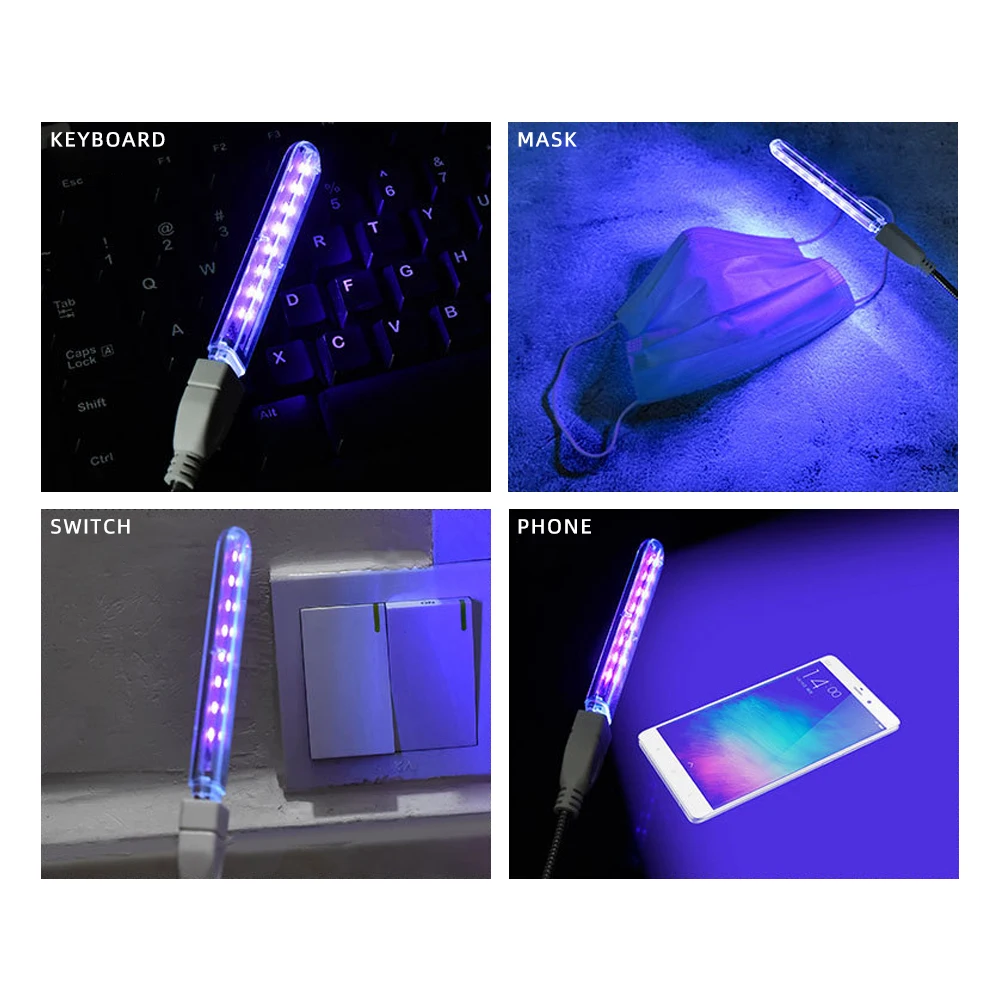 DC5V LED Ultraviolet Sterilizing Lamps 8 LEDs Mini UVA Portable Disinfection Lights UV Lamps USB Germicidal Lamp-uv disinfection lamp,uv sterilization lamp