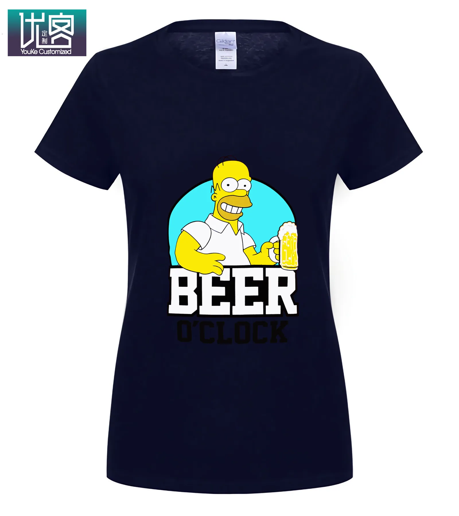 The Simpsons-BEER Clock-Homer Simpson, Мужская футболка, красные размеры, S-XXL, Забавные футболки, хлопковые топы, футболка, винтажный вырез лодочкой - Цвет: women navy
