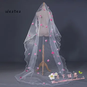 

veil wedding dress trailing veil headdress new pink petals Bride married 3 meters long TS305