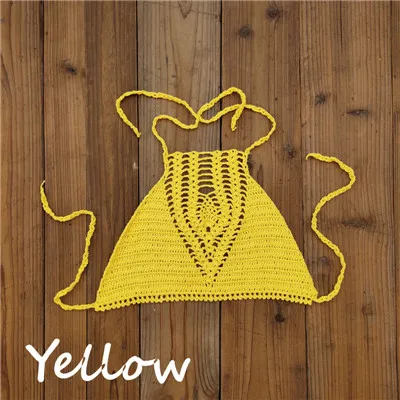 Цвет: желтый Связанное крючком бикини, ручная работа летний топ CropTop пляжные Для женщин купальные костюмы топ - Цвет: Цвет: желтый