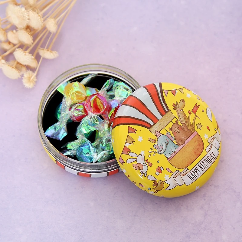 

Cartoon Design Round Tinplate Candy Box Decorative Storage Case Containers For Coins Headset USB Cable Keys Jewelry