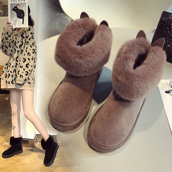 

Women Winter Snow Boots Warm Ankle Boots Cute Rabbit Black Casual Shoes Woman Booties Plush With Fur Femme