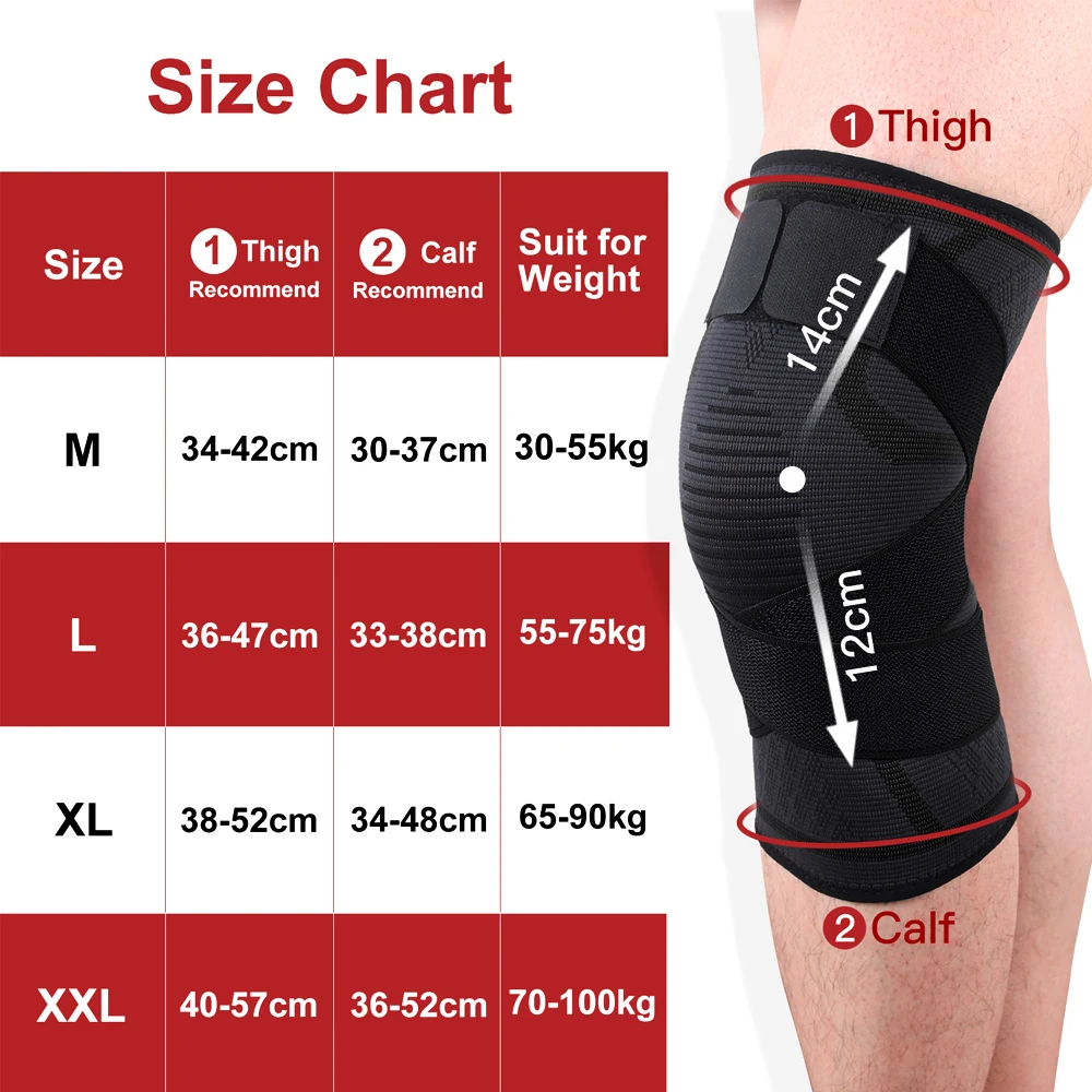 1Pcs Compression Knee Brace Support Non-slip Knee Sleeves Protector with Pressure Strap for Joint Pain Relief Injury Recovery 4
