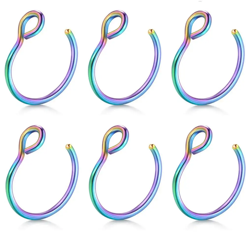 6pcs-Rainbow 20 г 18 г 8 мм 10 мм искусственный пирсинг ювелирные изделия Поддельные кольца носа искусственная губная перегородка обручи ювелирные изделия для тела 316L хирургический стальной Нос Кольца - Окраска металла: 6pcs-Rainbow