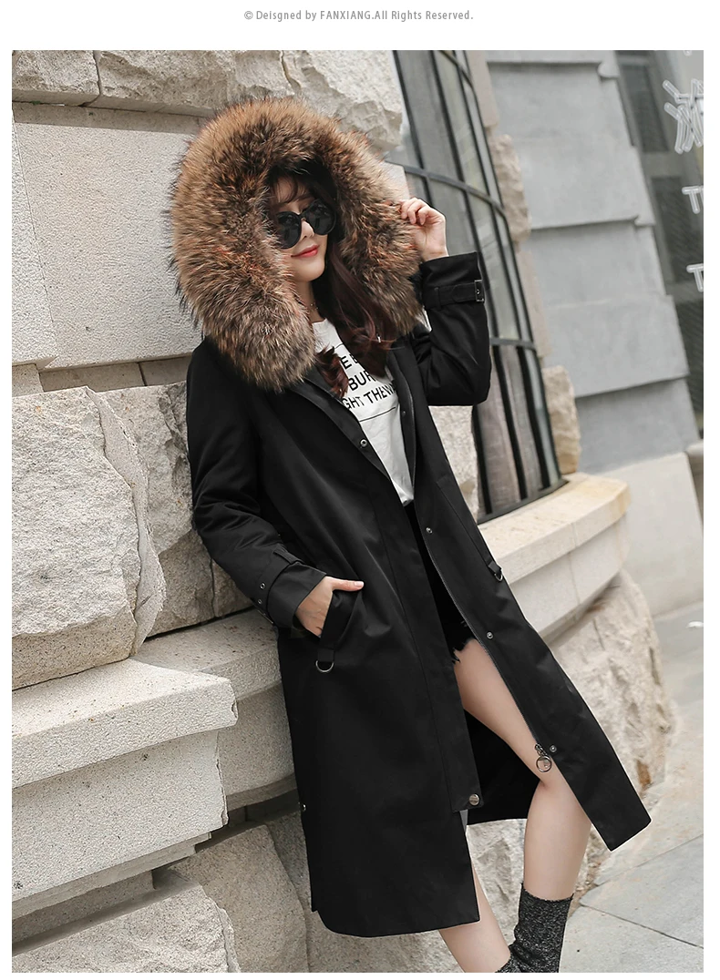 Real Fur Coat Women Rabbit Fur Liner Parka Winter Coat Women Long Jacket Womens Clothing Abrigos Mujer Invierno FX9904YY717