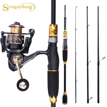 

Sougayilang Portable 4 Section Spinning Fishing Combo 1.8-2.1m Carbon Fiber Fishing Rod with 13+1 BB Spinning Fishing Reel Set
