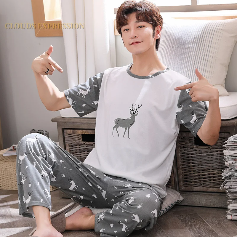 mens pjs set Summer Knitted Pj Short Sleeved Men's Pajamas Sets Male Pajama Set Letter Pajama For Men Sleepwear Suit Homewear Size XXXL1264 mens cotton pajama bottoms Men's Sleep & Lounge