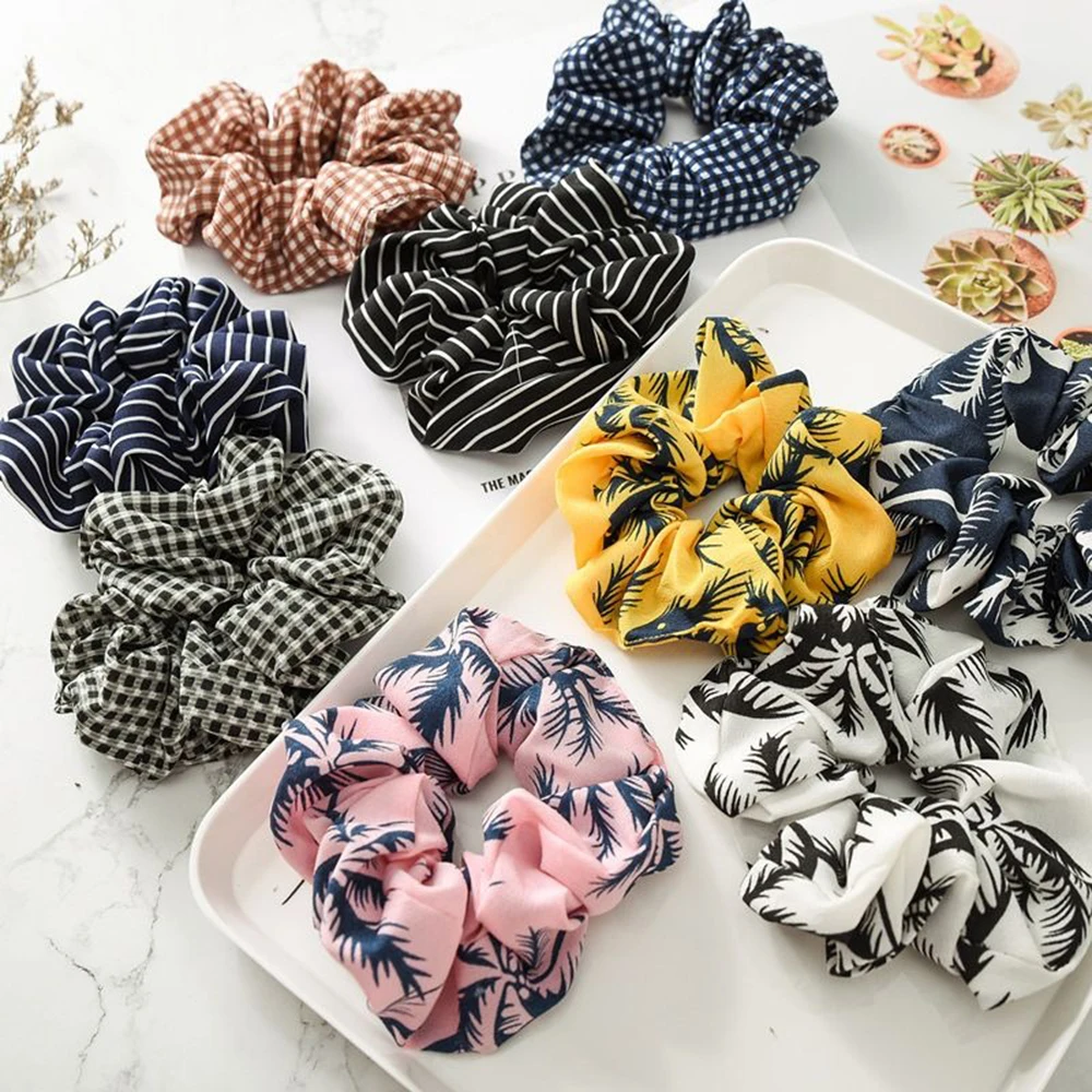 Резинка для волос женская в полоску с принтом радуги виде решетки стиле ретро