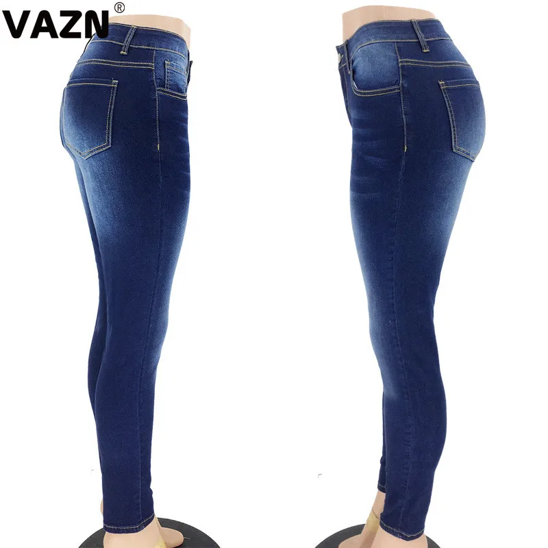 VAZN YP9015 New Common Jeans Sexy Overall Untidy Fresh Fashion Solid High Waist Women Long Denim Thin Pencil Jeans Pants