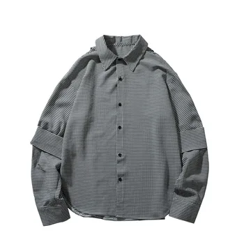 

EWQ / men's and women's wear korean fashion patchwork Long Sleeve grey Lattice Shirt 2020 spring new oversize loose tops 9Y1411