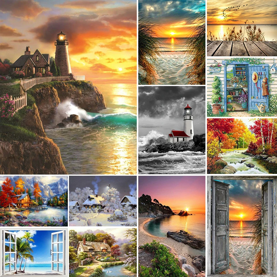 Painting Landscape Embroidery Cross-Stitch-Kit Gift Mosaic Diy Home-Decoration Sea-View