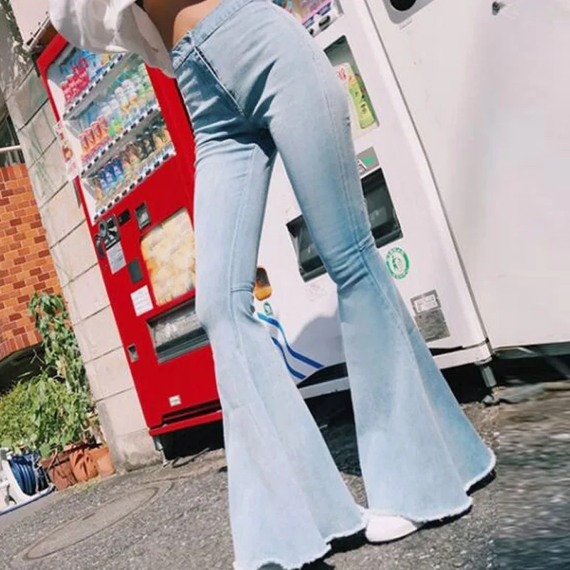 2019 Модные женские растягивающиеся расклешенные джинсы женские сексуальные брюки с высокой талией повседневные широкие брюки женские
