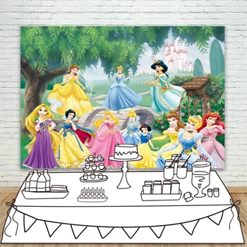 

All Cartoon Palace Princess Photo Background Jasmine Ariel Aurora Cinderella Fairy Princesses For Girl Birthday Party Banner