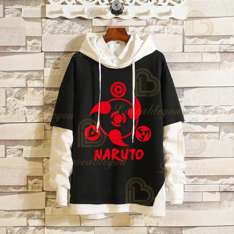 

Two In One 1 Pcs Hoodies Unisex Naruto Harajuku Japanese Anime Uchiha Itachi Printed Men Hoodie Streetwear Fashion Casual Coat
