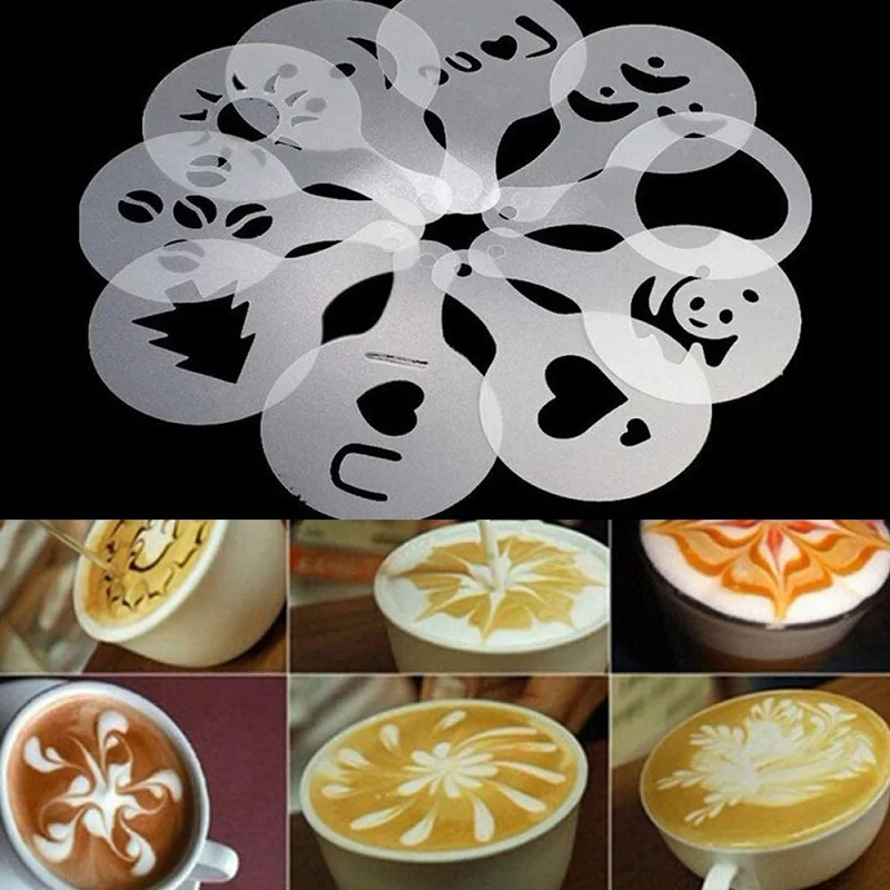 16Pcs Coffee Latte Art Stencils DIY Decorating Cake Cappuccino Foam Tool