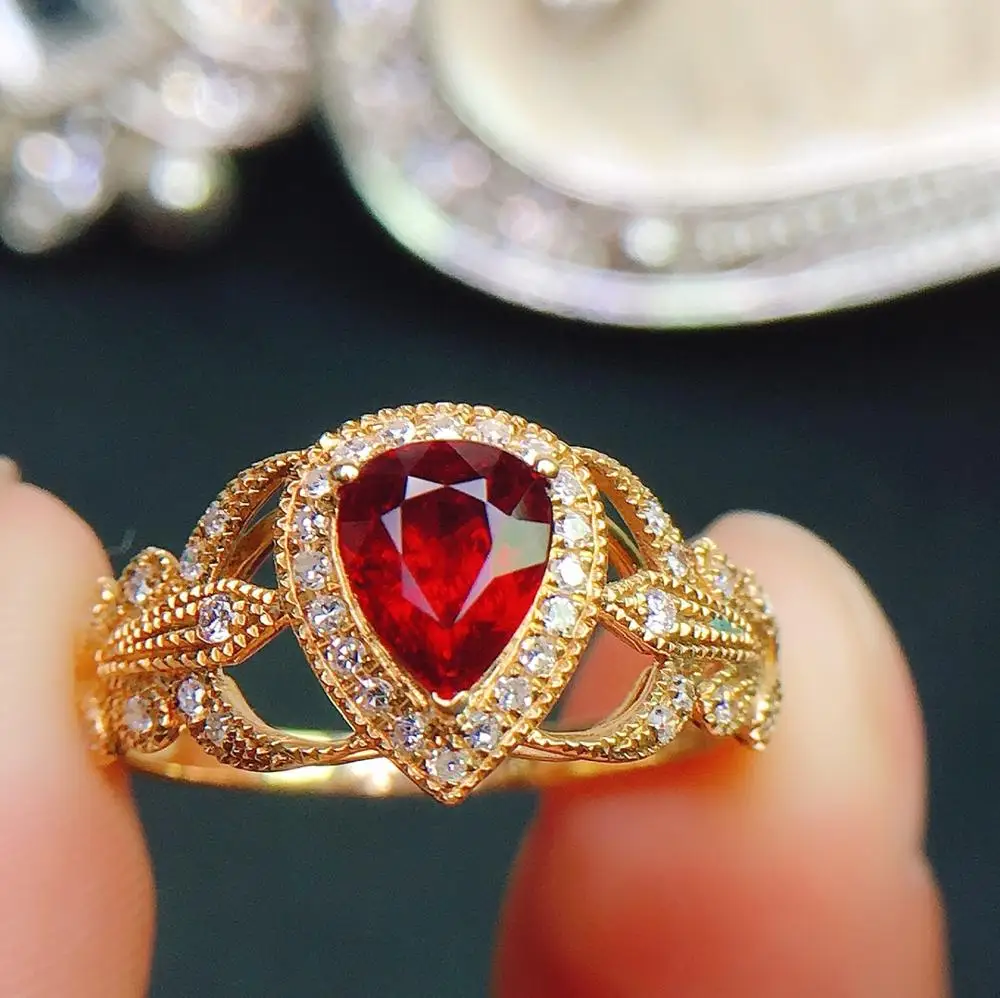 

Ruby Ring Pure 18 K Gold Jewelry Real Natural 1.01ct Red Ruby Diamond Jewelry Anniversary Female's Rings for Women's Fine Rings