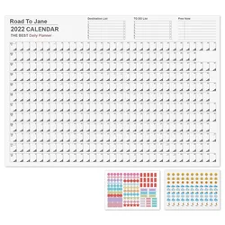 Calendrier annuel 2022 avec autocollants, calendrier mural Simple, 365 jours, organisateur, planification de l'apprentissage 