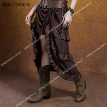 Steampunk – robe gothique pour femmes, jupe Pirate plissée, grande taille, marron, haute, basse, Sexy, Corset, longues, S 6XL 