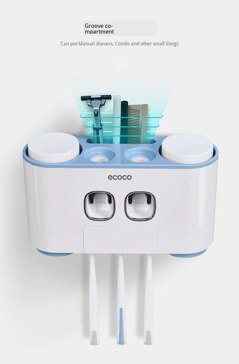 Ecoco полка для хранения зубных щеток Бытовая пластиковая чашка для зубных щеток Женская креативная Ванная Комната Диспенсер для зубной пасты для ванной набор